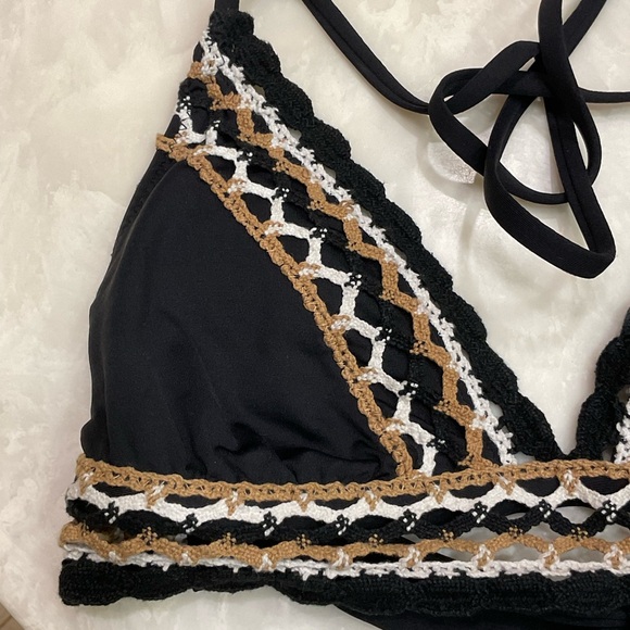 Becca Swimsuit Bikini Top, Triangle Design with Ties, Top Only, Black, Size M - Picture 2 of 8